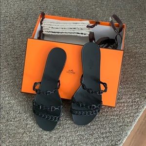 AUTHENTIC HERMES BLACK RIVAGE JELLY FLAT SANDALS